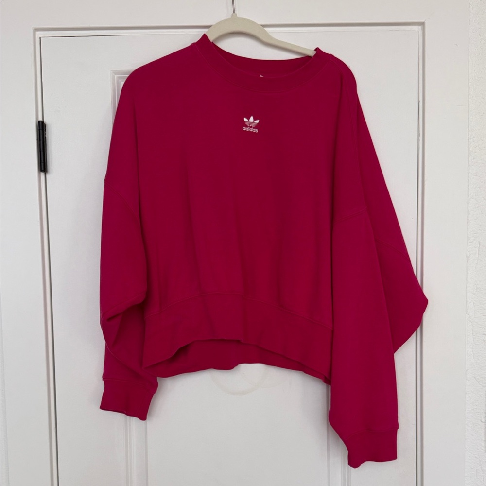 adidas Fuchsia Pink Boxy Cropped Crew Sweatshirt